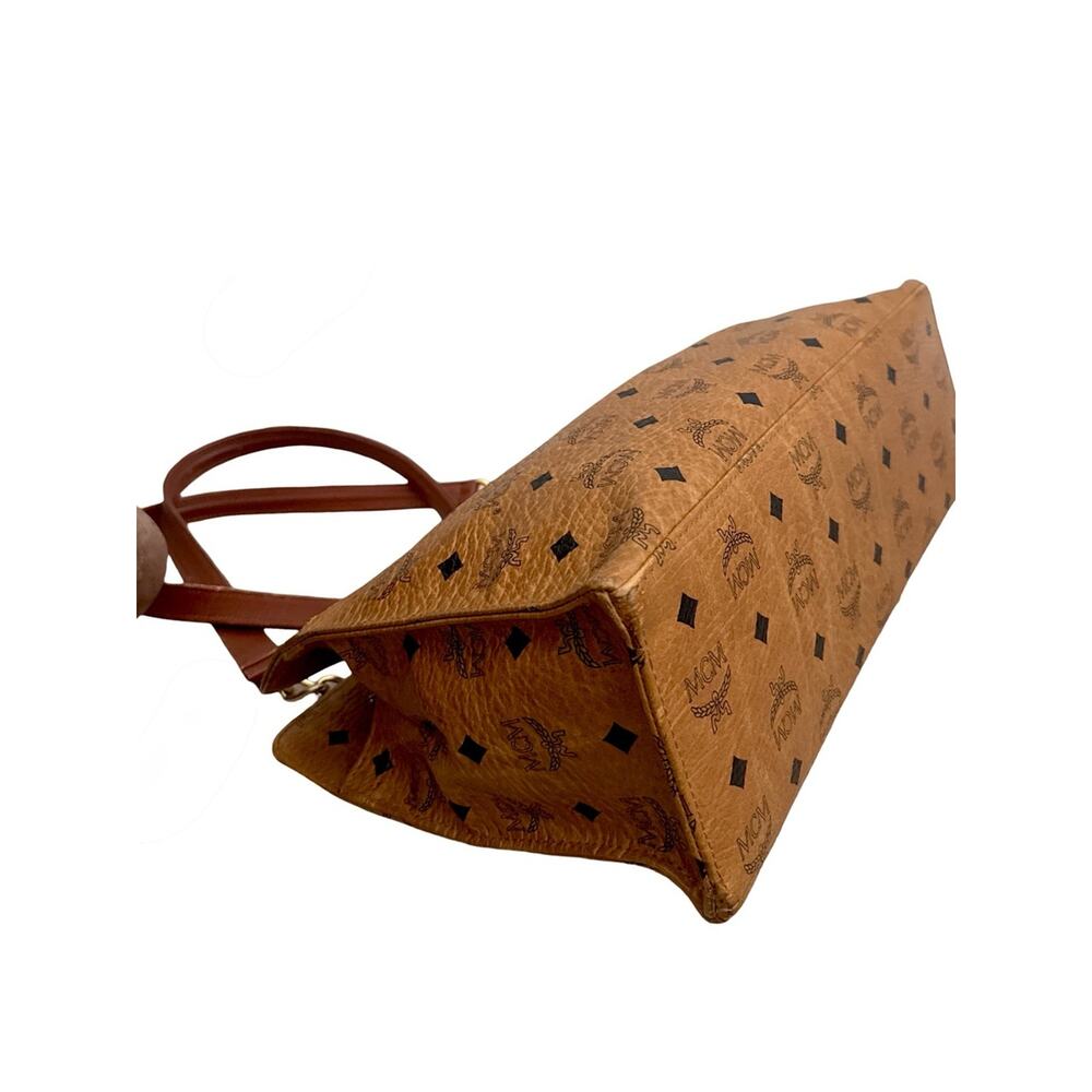 MCM Visetos Cognac Shoulder Bag Gold Chain Strap Medium Tote - Picture 9 of 16